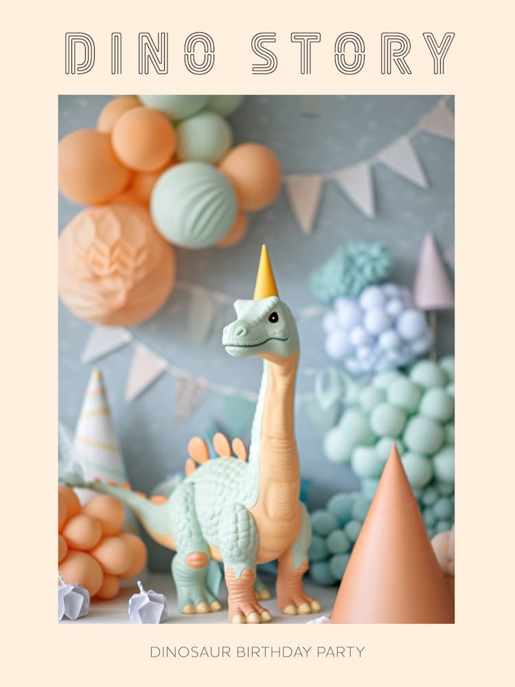 Muted Pastel Toy Dinosaur Birthday Party Poster