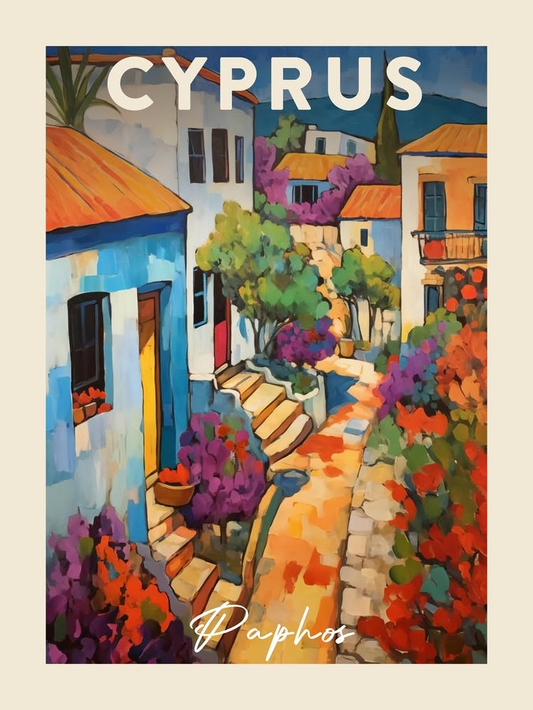 Paphos Cyprus 4 Fauvist Painting Travel Poster