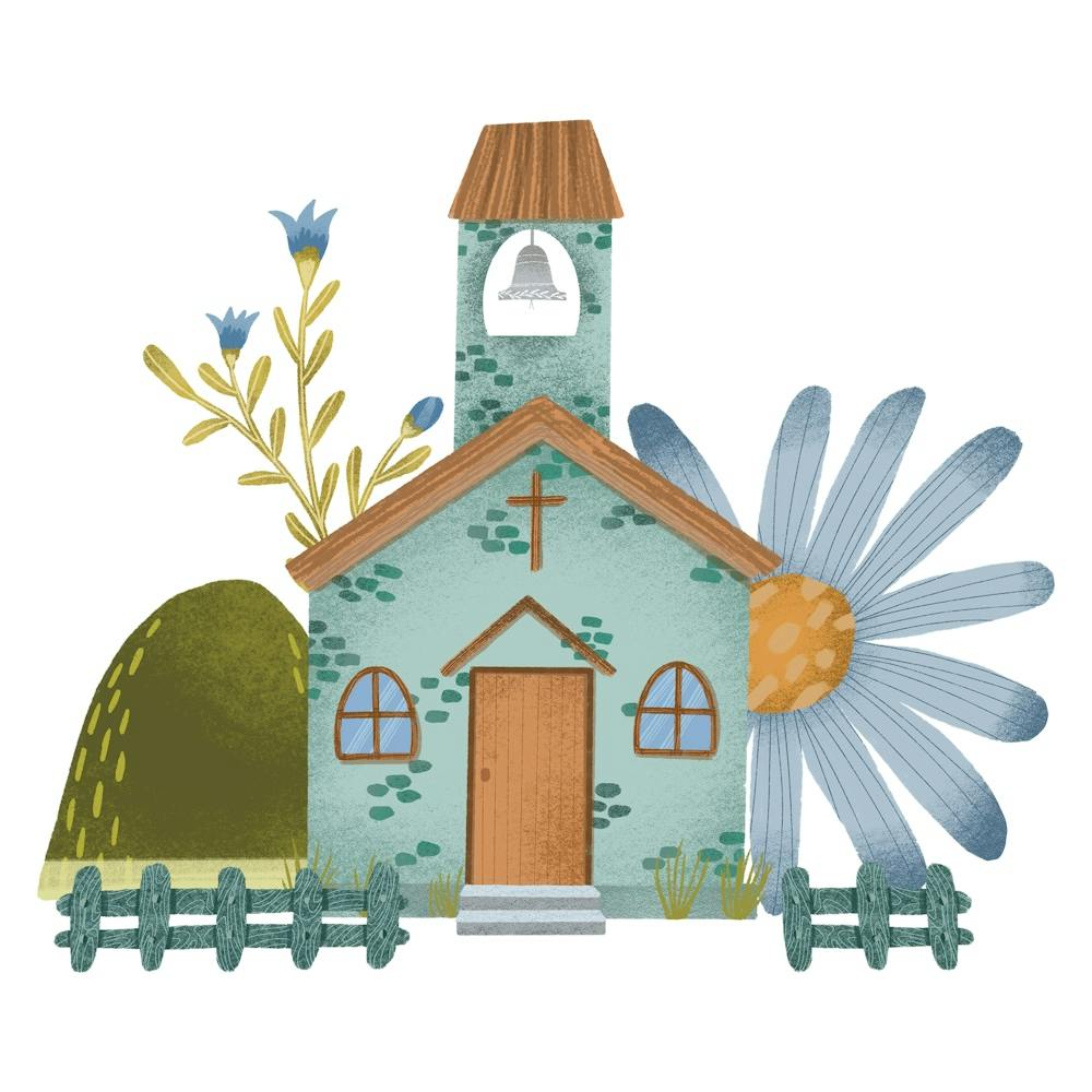 Church house And Flowers