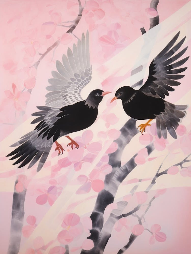 Pink Ethereal Bird Painting Blackbird 3