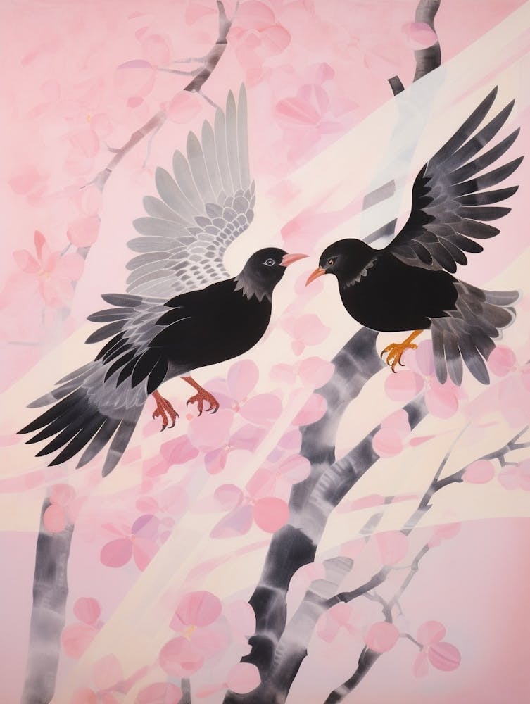 Pink Ethereal Bird Painting Blackbird 3