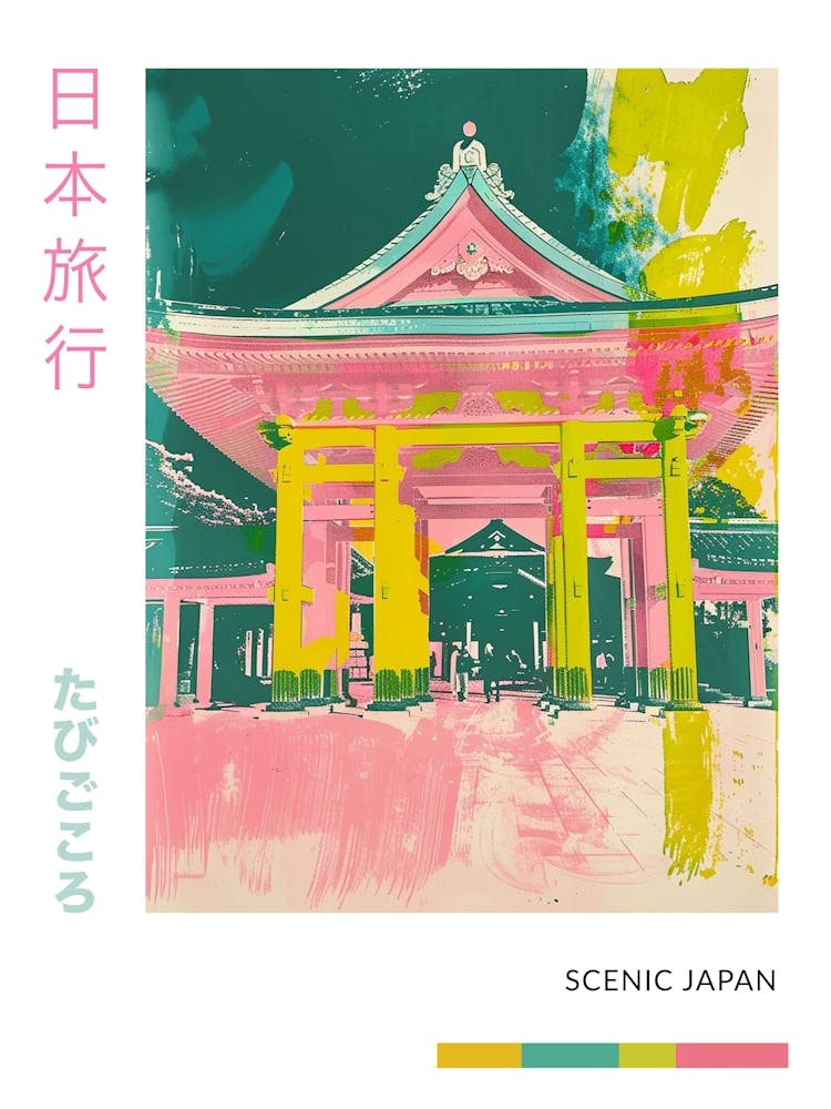 Japon Scène Rose Affiche Sérigraphique Duoton 2