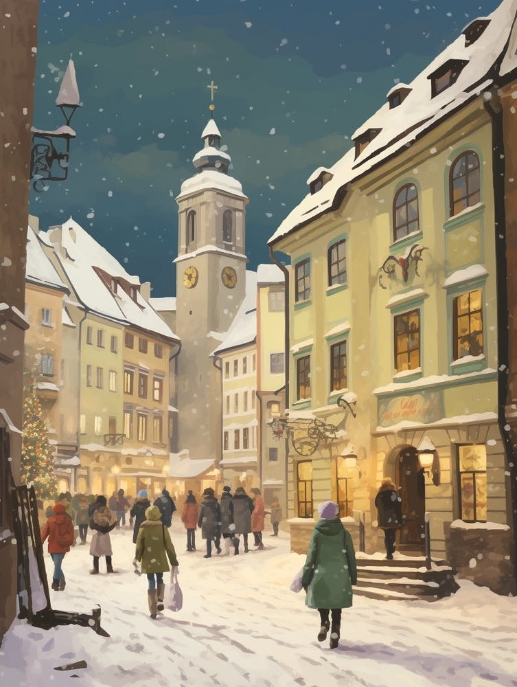 Vintage Winter Illustration Munich Germany 5
