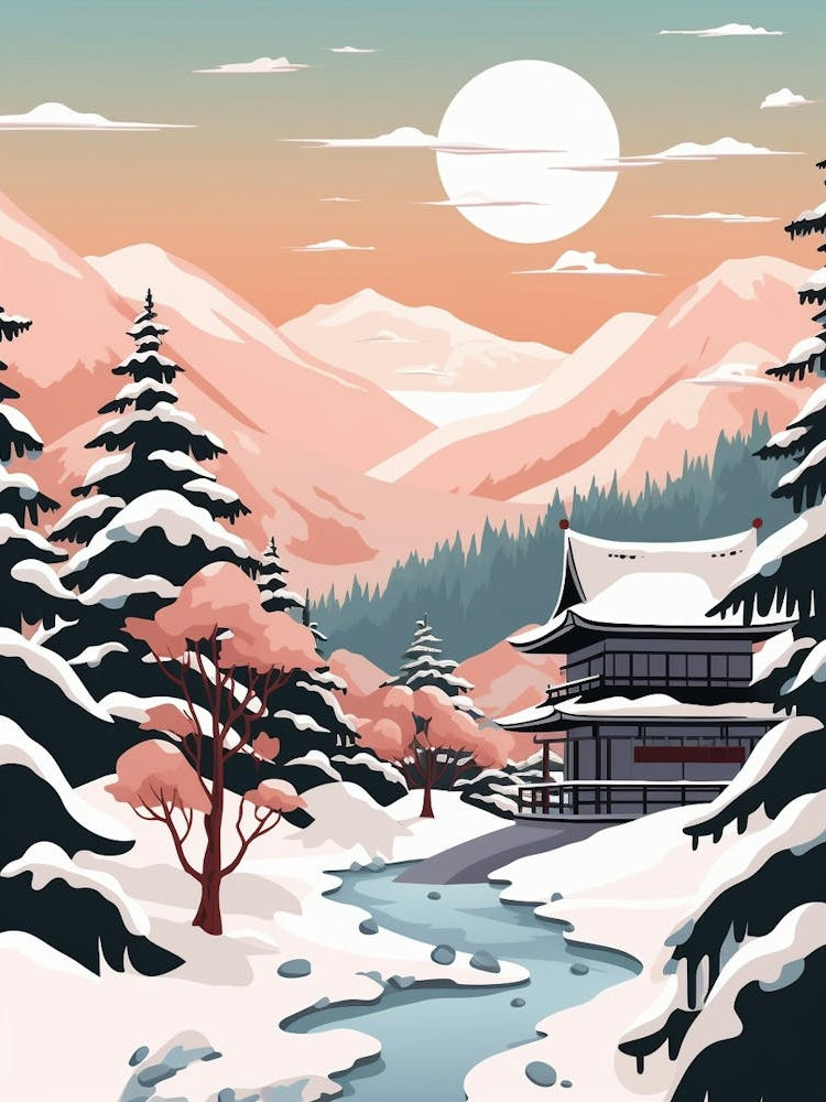 Retro Winter Illustration Nagano Japan 1