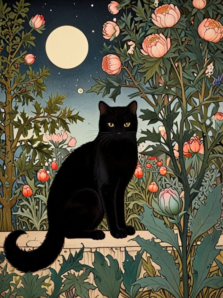 William Morris Black Cat In The Garden 7