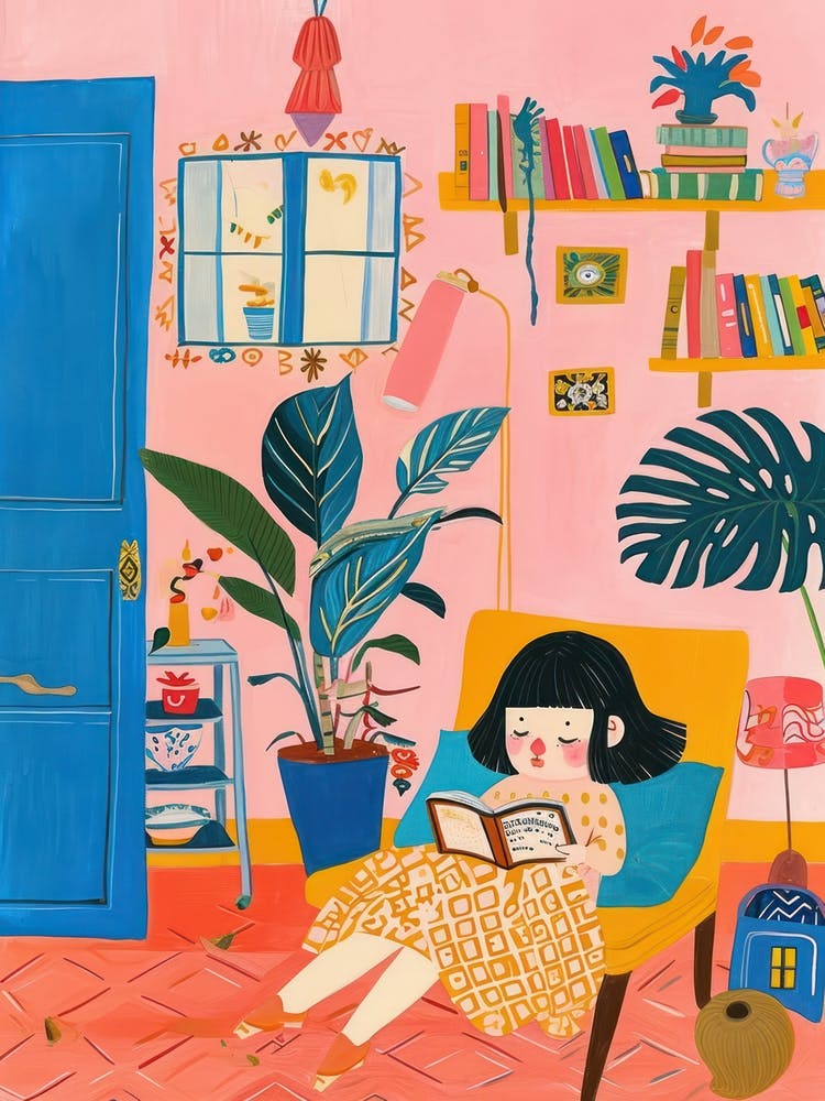 Girl Reading A Book Lo Fi Kawaii Illustration 7