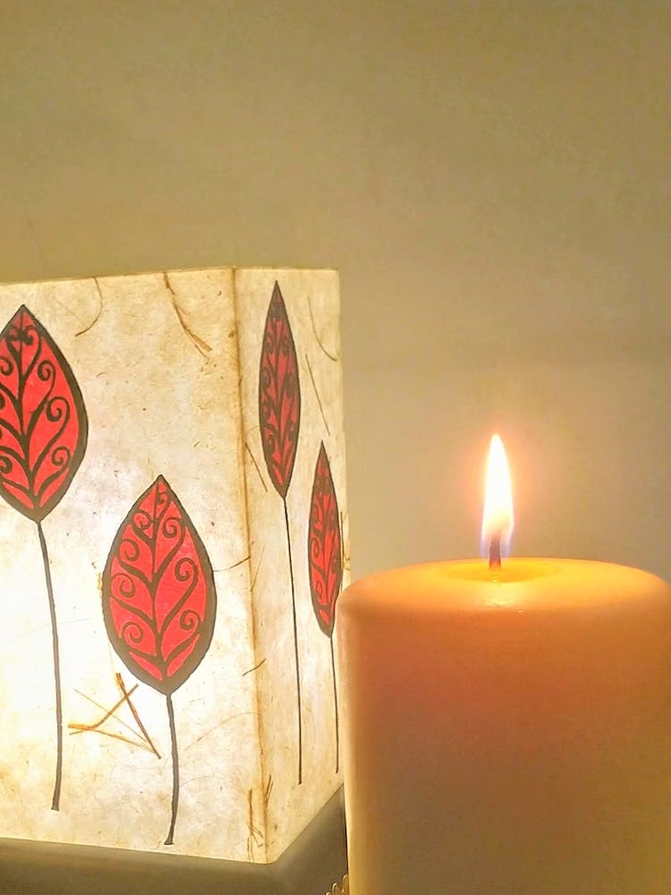 Candle  and Red Leaves