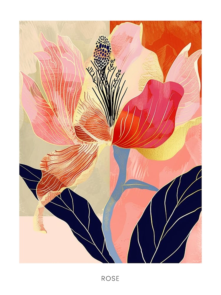 Farbenfrohe Blumenillustration Poster Rose 4