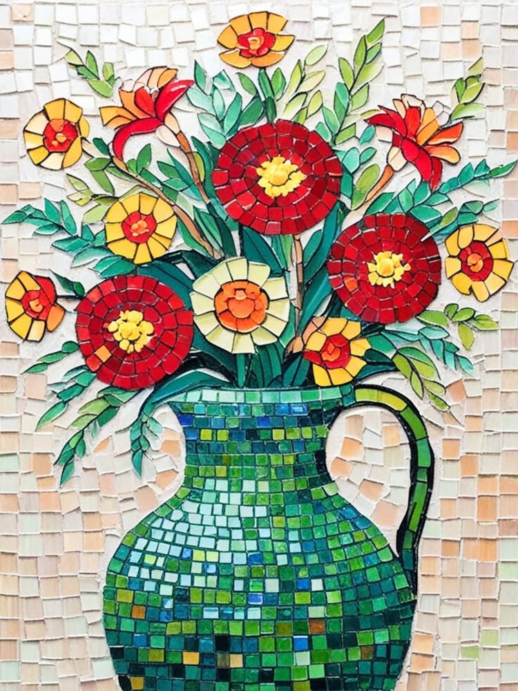 Mosaic Vase With Flowers 1