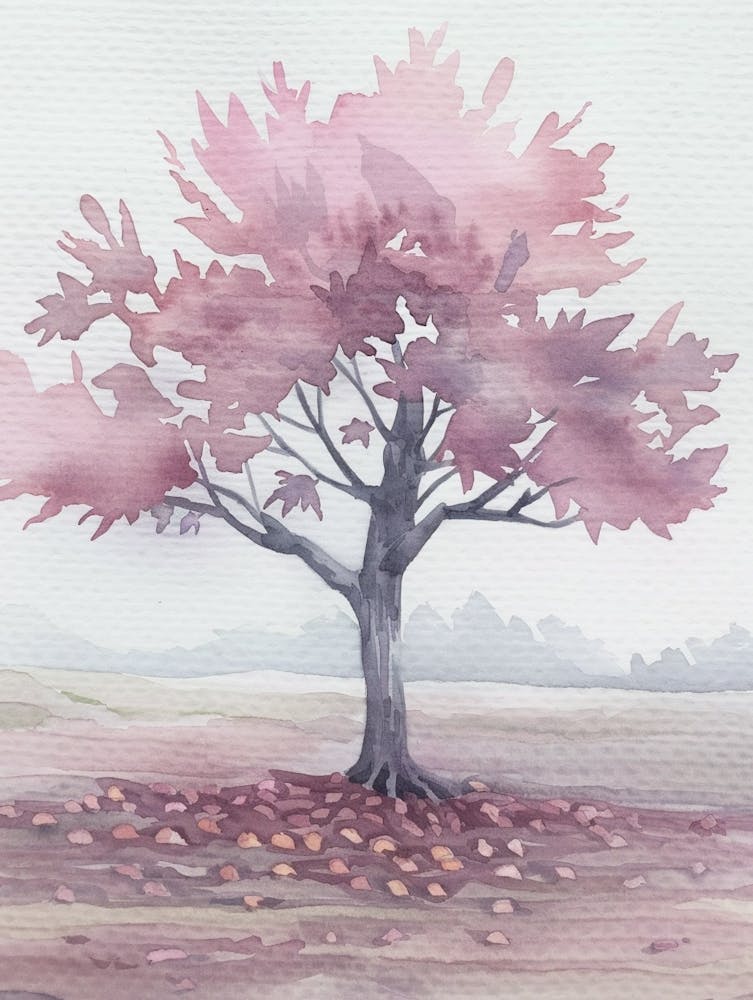 Plum Tree Atmospheric Watercolour Painting 3