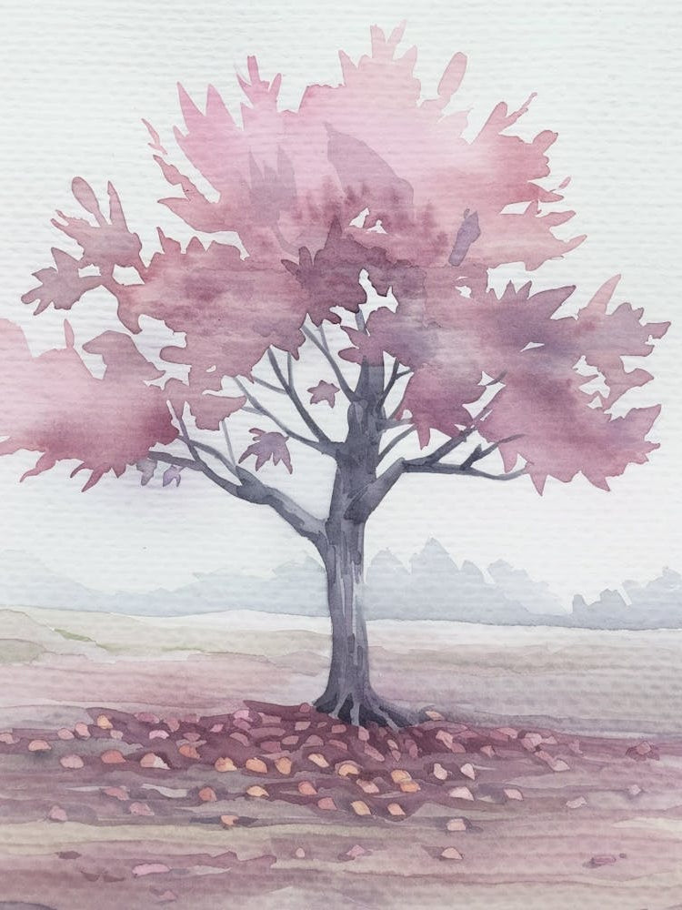 Plum Tree Atmospheric Watercolour Painting 3
