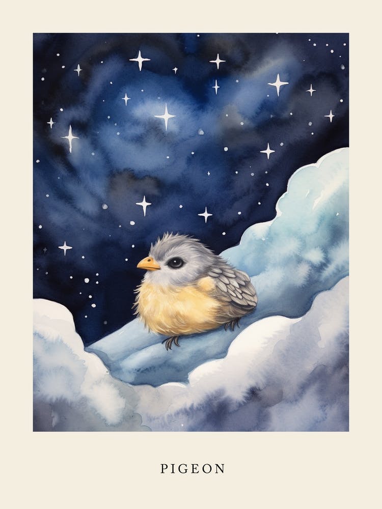 Baby Pigeon 1 Sleeping In The Clouds Nursery Poster