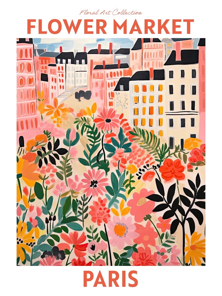 Paris France Flower Market Floral Travel Print Plant Art Modern Style