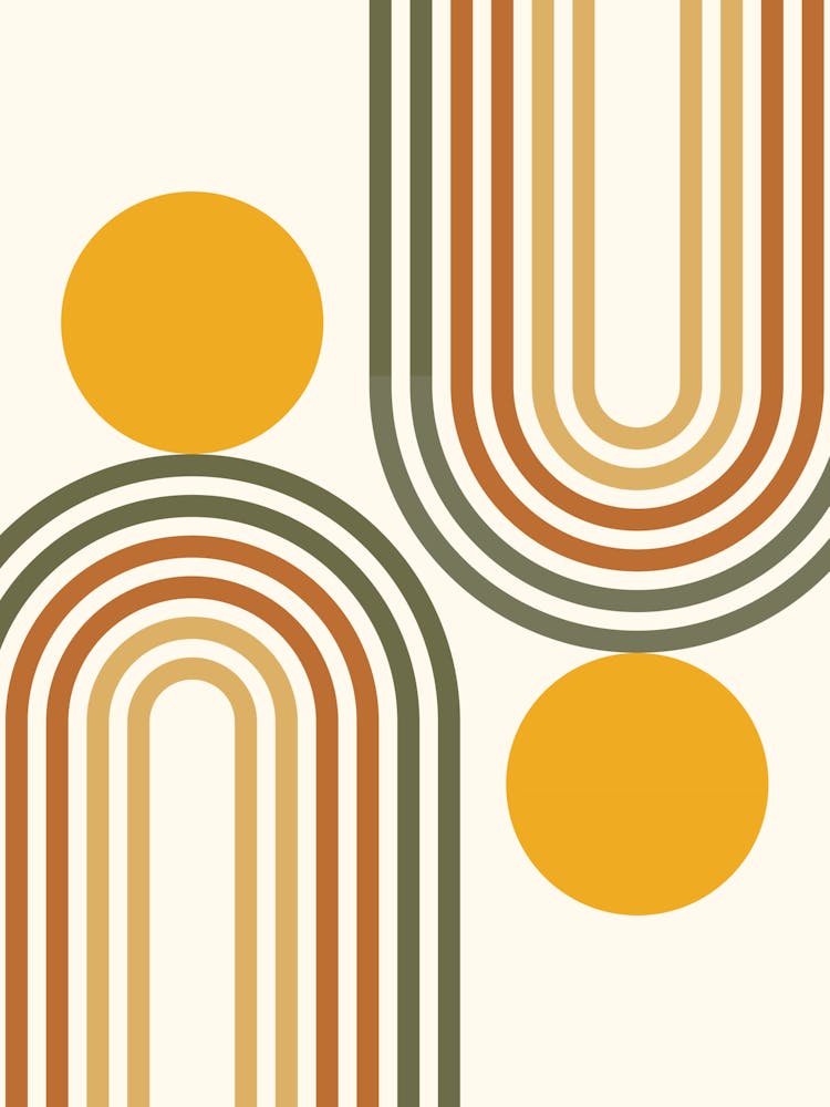 Mid Century Modern Geometric in retro gold brown terracotta (Rainbow and Sun Abstract Design) 10