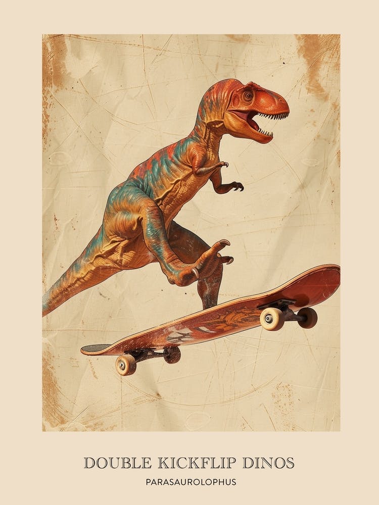 Parasaurolophus Vintage Dinosaur Poster 1