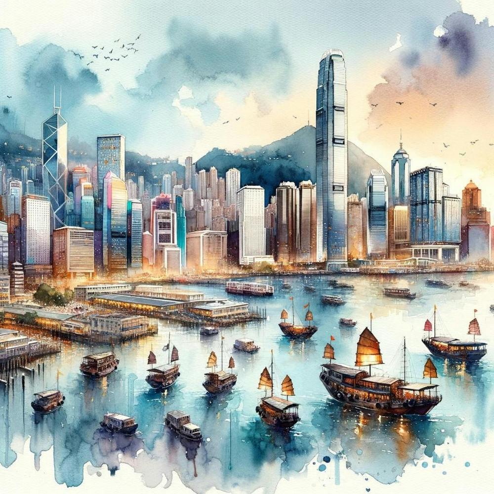 Watercolor Of Hong Kong City