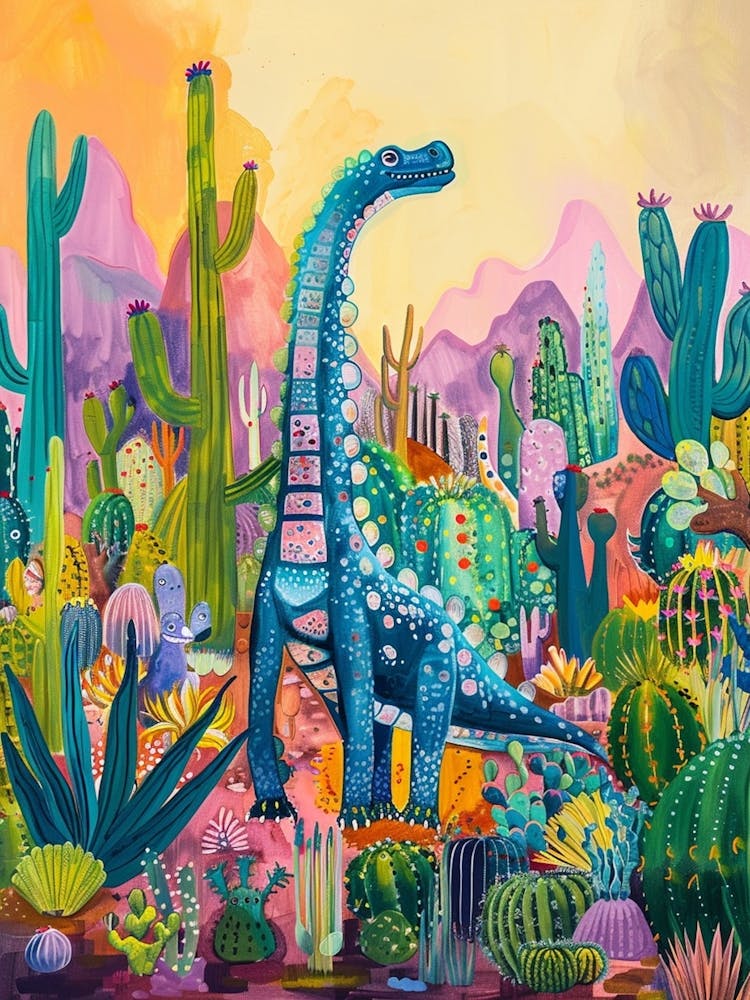Colourful Dinosaur With Cactus & Succulent Painting 1