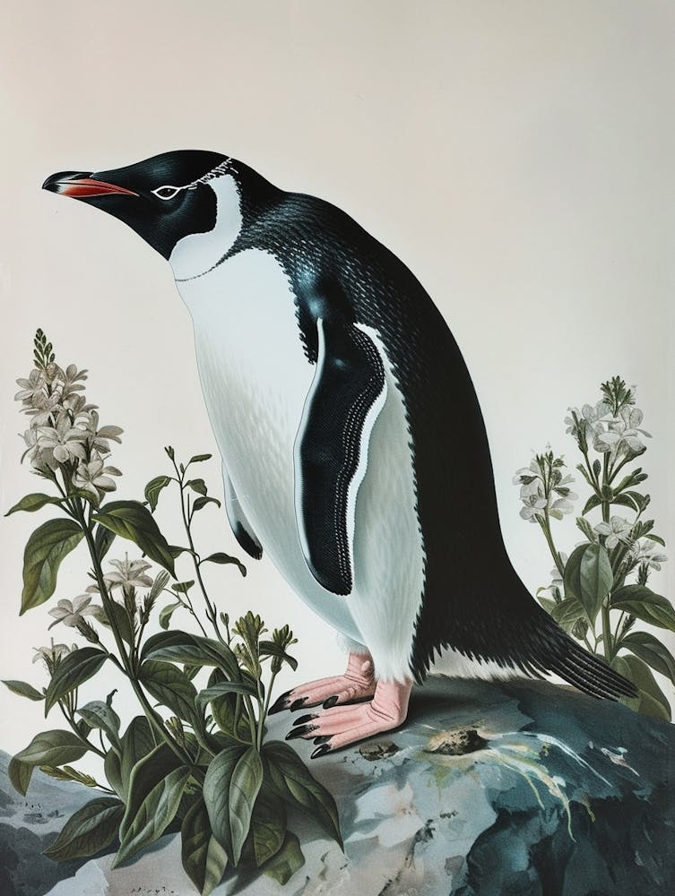 Adlie Penguin Zavodovski Island Vintage Botanical Painting 4