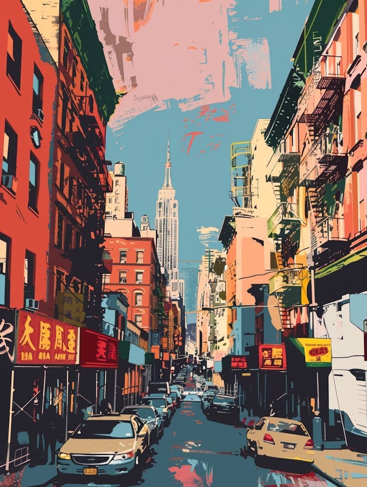 Chinatown New York Colourful Silkscreen Illustration 3