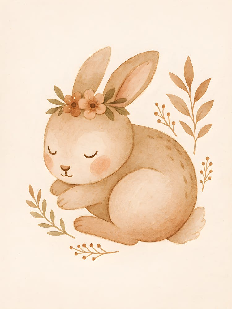Boho Baby Bunny Printable Wall Art Neutral Nursery Animal Decor Watercolor Woodland Rabbit Cute Bunny Nursery Poster