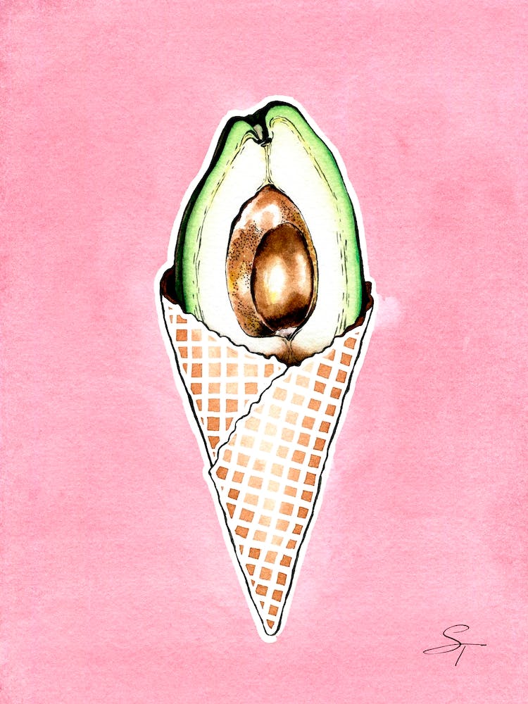 Summer Watercolor Dessert Avocado Ice Cream Food Illustration