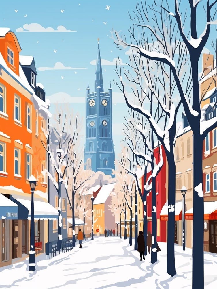 Retro Winter Illustration Cologne France