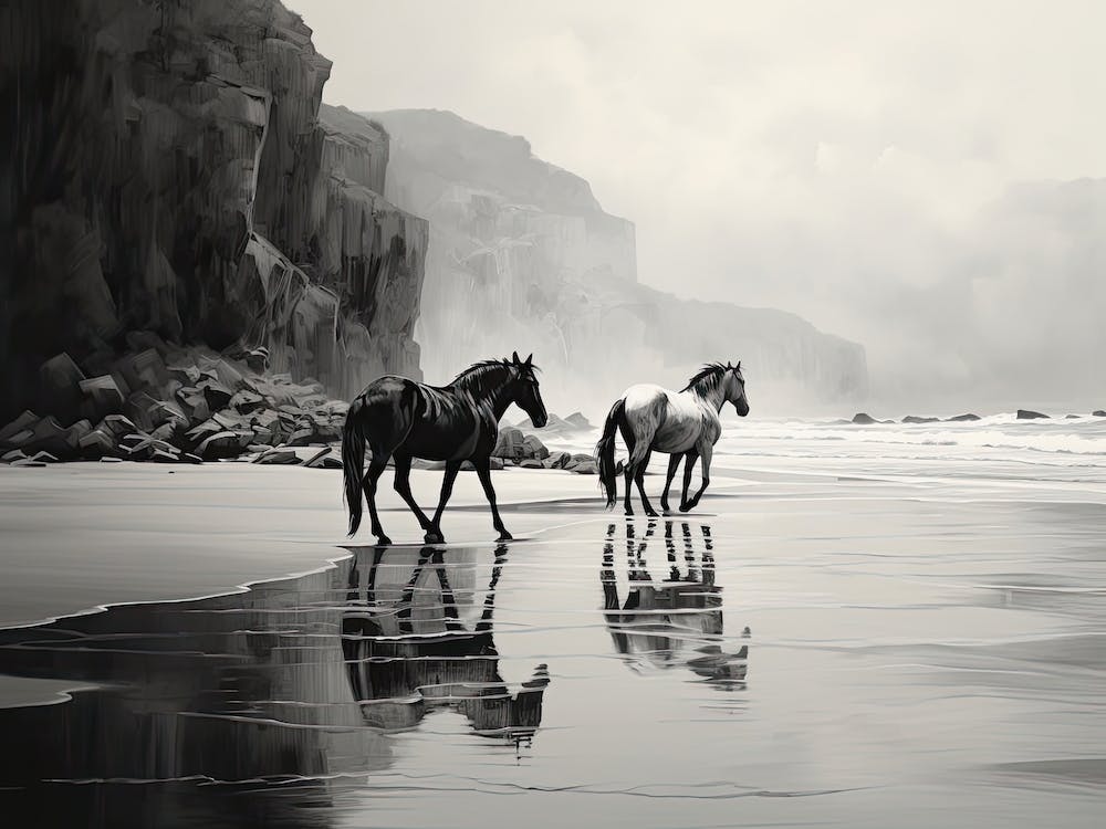 A Horse Oil Painting In Cannon Beach Oregon, Usa, Landscape 1