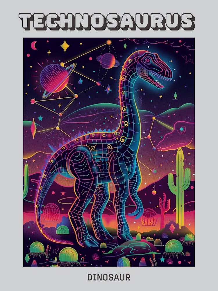 Cyber Celestial Neon Dinosaur 4 Poster