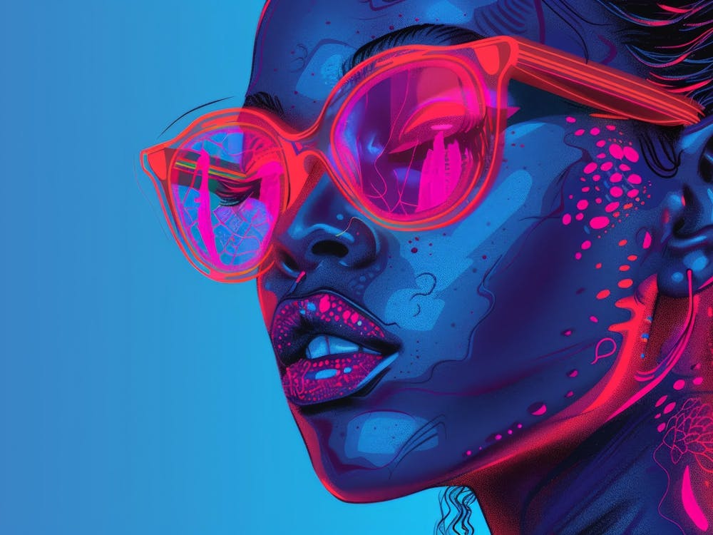 Neon Girl With Glasses
