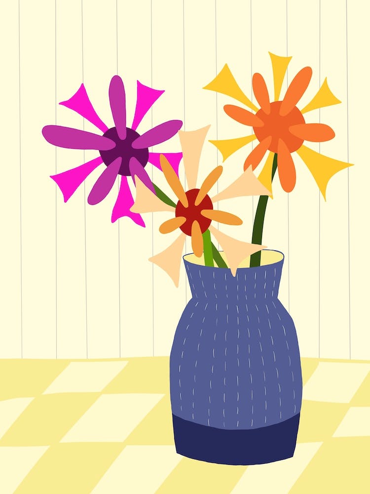 Blue Vase With Flowers