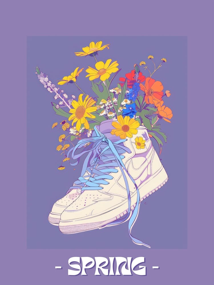 Spring Poster Retro Sneakers With Flowers 90s Illustration 5