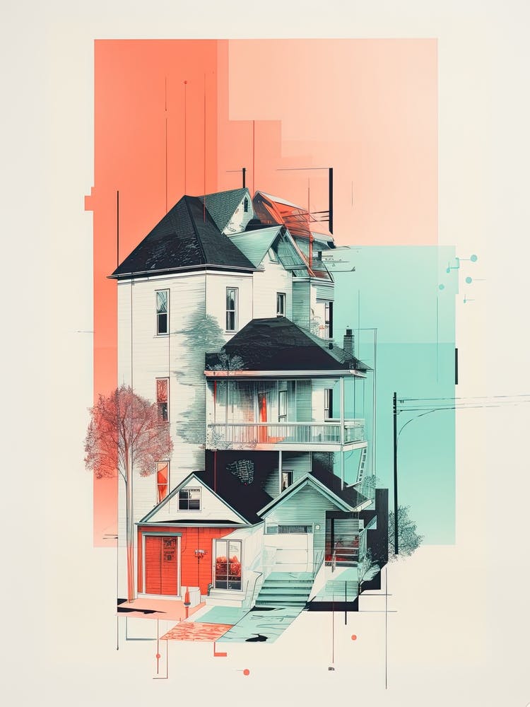 A House In Montreal, Abstract Risograph Style 4