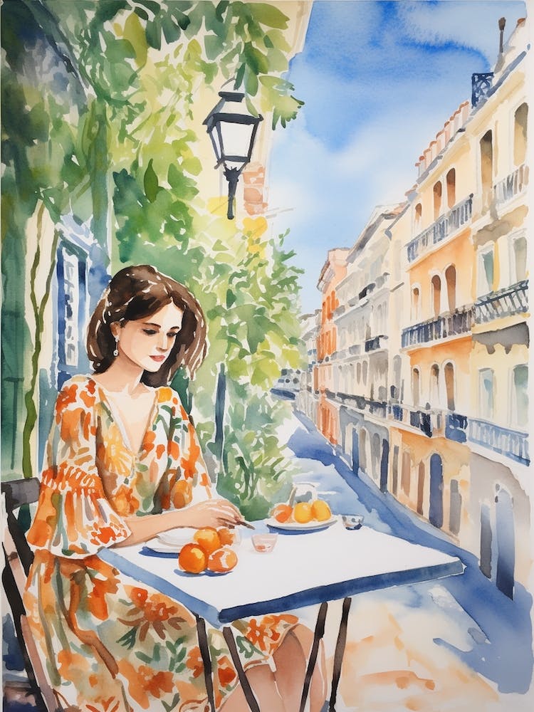 At A Cafe In Cadiz Spain 2 Watercolour