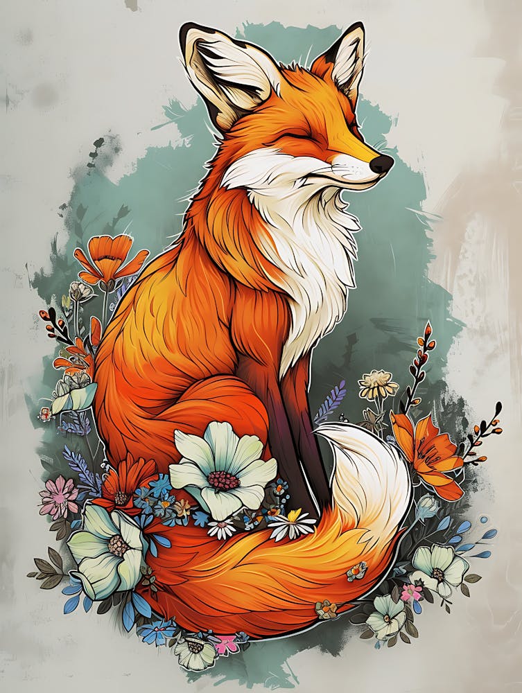 Amazing Red Fox With Flowers 11