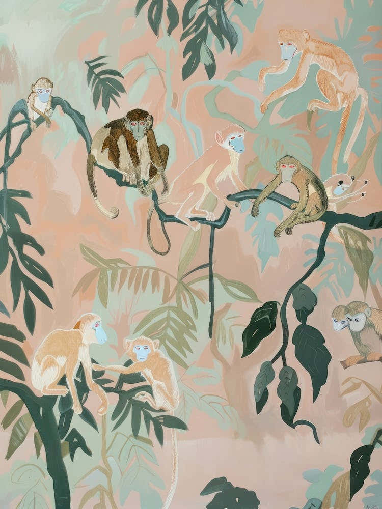 Monkeys Pastels Jungle Illustration 3