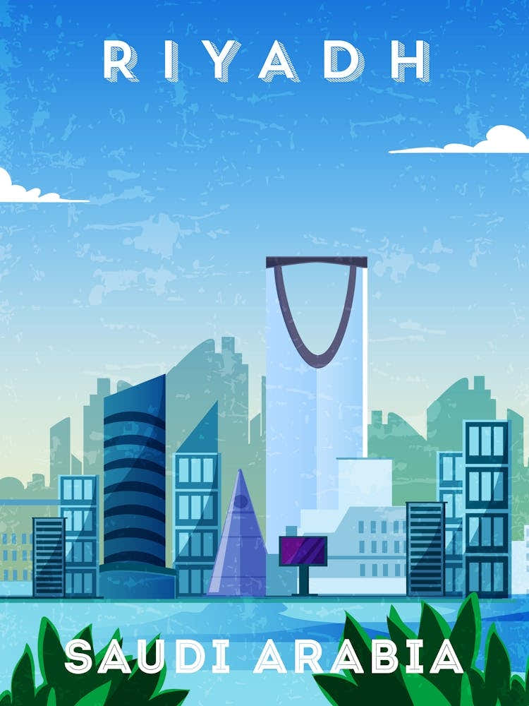 Riyadh, Saudi Arabia — Retro travel minimalist poster