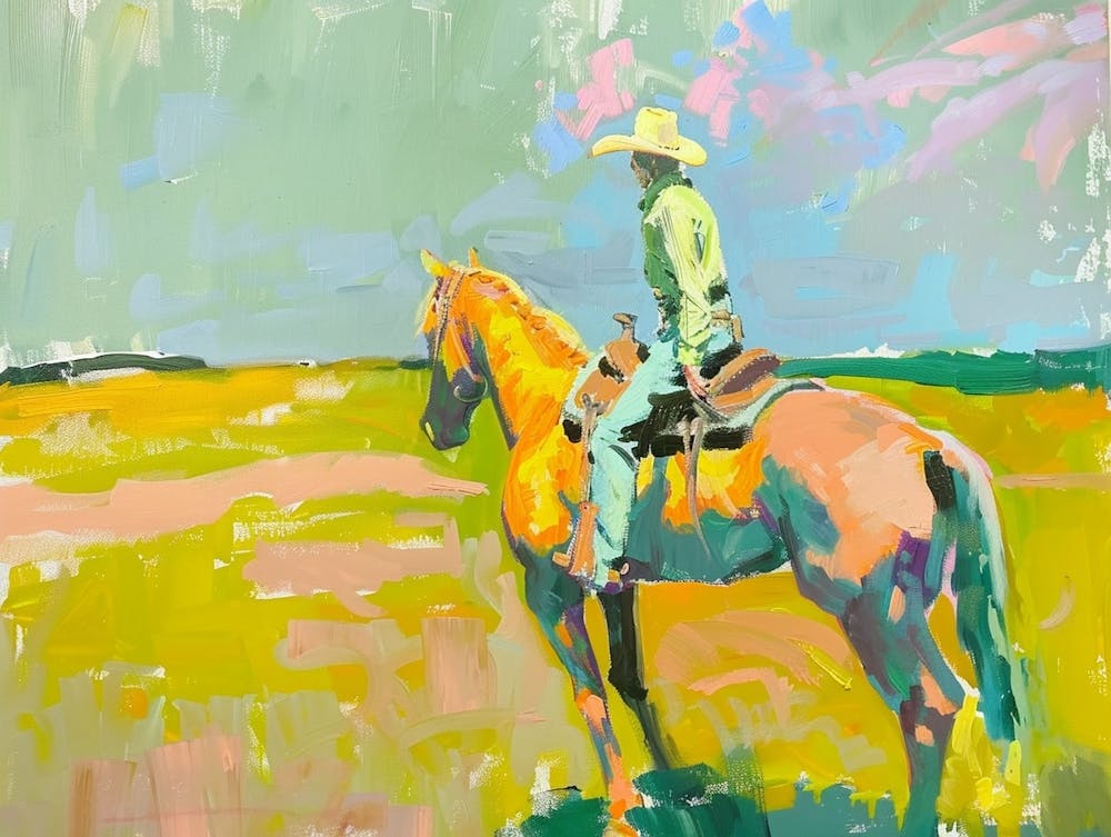 Neon Cowboy In Great Plains 2 Painting