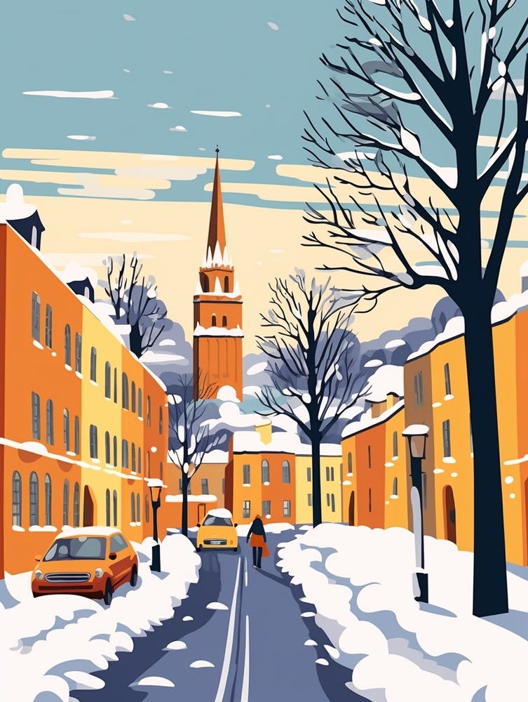 Retro Winter Illustration Oxford United Kingdom 2
