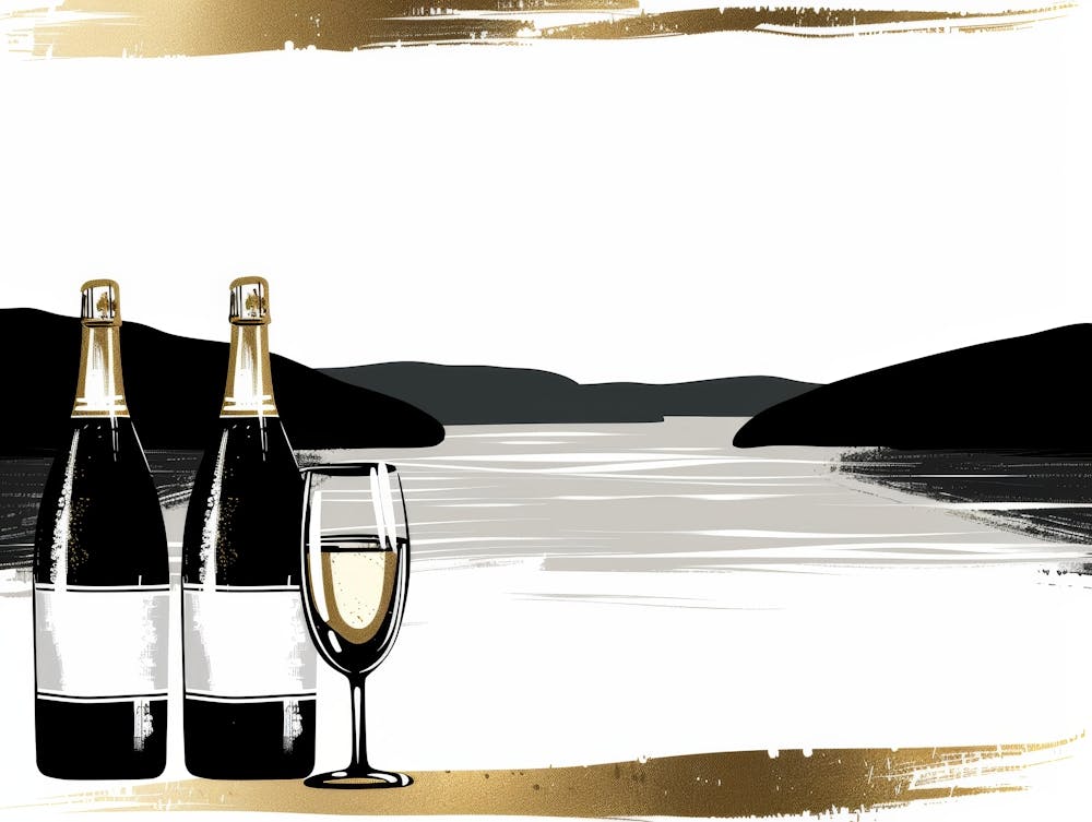 Two Bottles Of Wine On A Lake