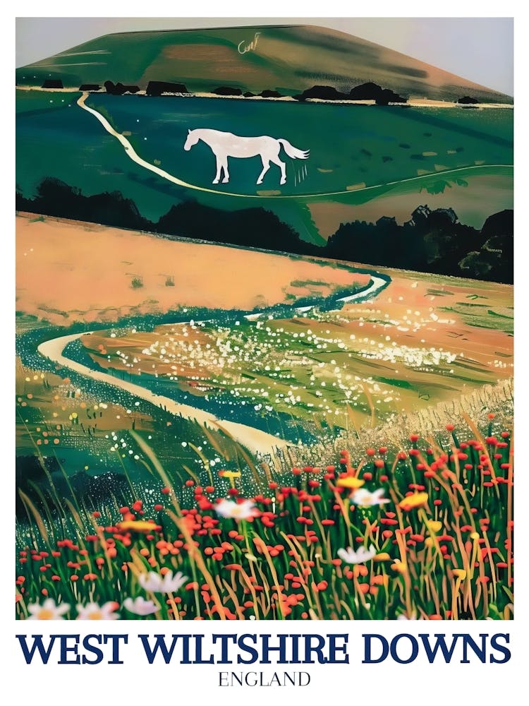 West Wiltshire Downs Print Westbury White Horse Art Wiltshire Poster Wiltshire Art Wiltshire Print Wiltshire Painting