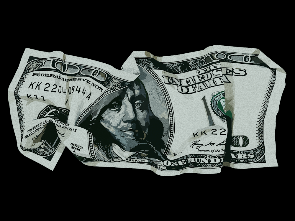 Crumpled $100 Bill Artwork