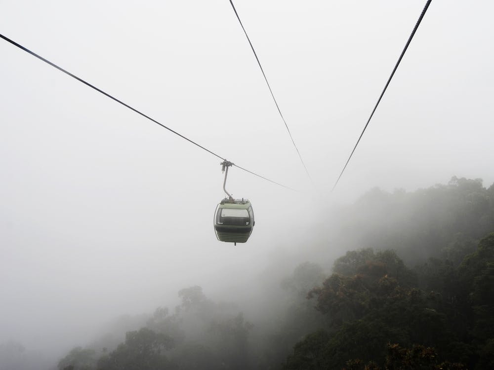 Cable Car In Misty Foggy Hazy Weather