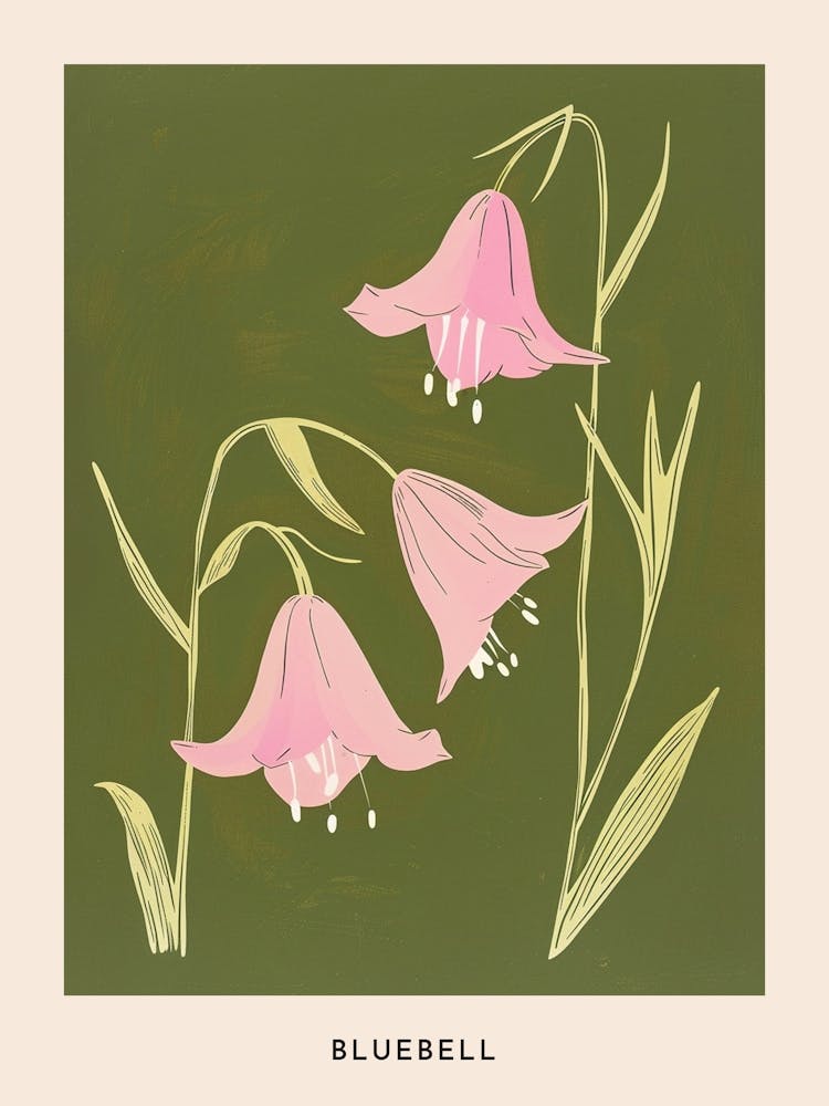 Pink & Green Bluebell 1 Flower Poster