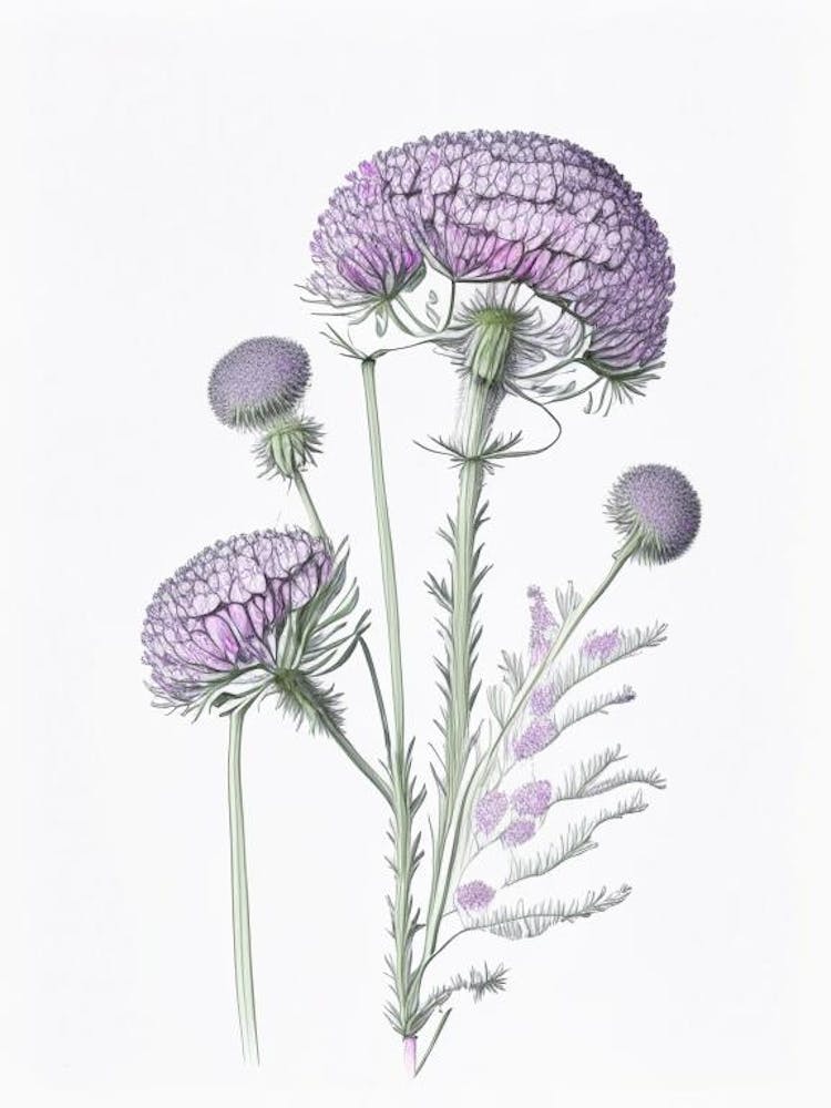 Scabiosa Floral Quentin Blake Inspired Illustration 3 Flower
