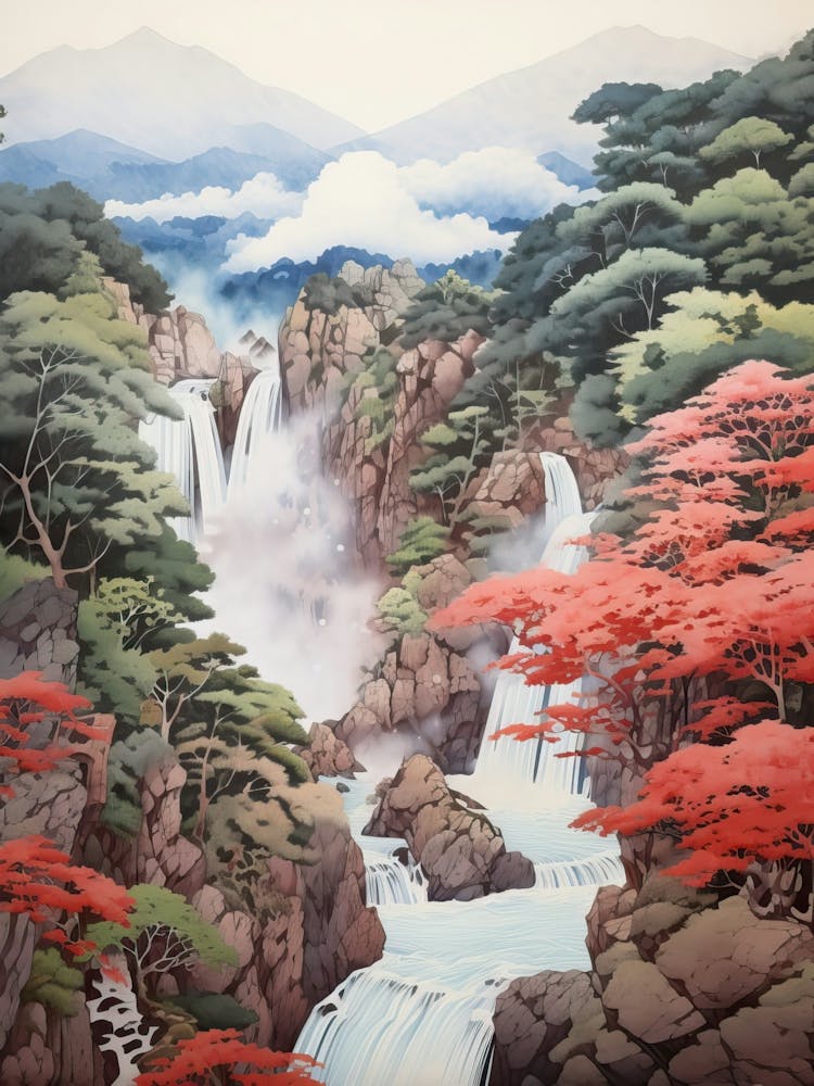 Nachi Falls In Wakayama, Ukiyo E Drawing 2