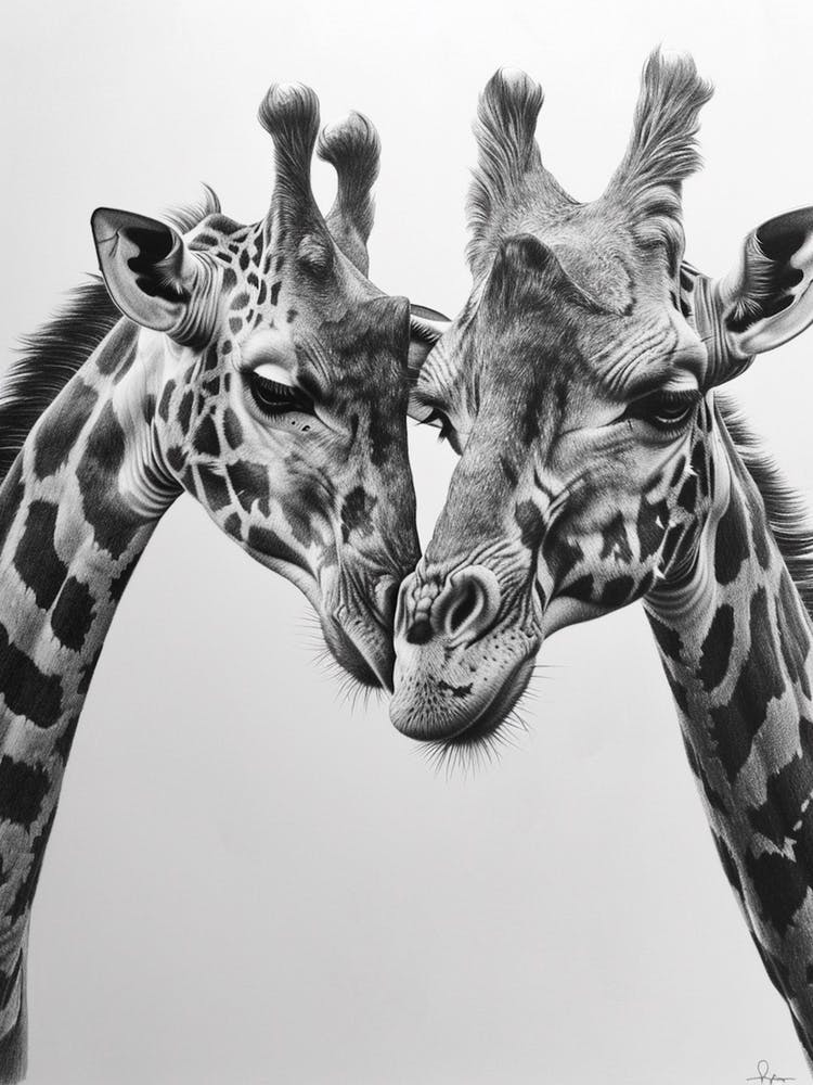 Pencil Portrait Of Two Giraffes 1