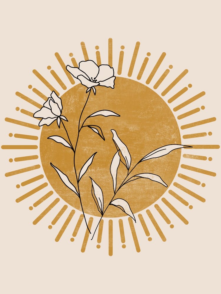 Gelbe Sonne mit Blumen, Boho