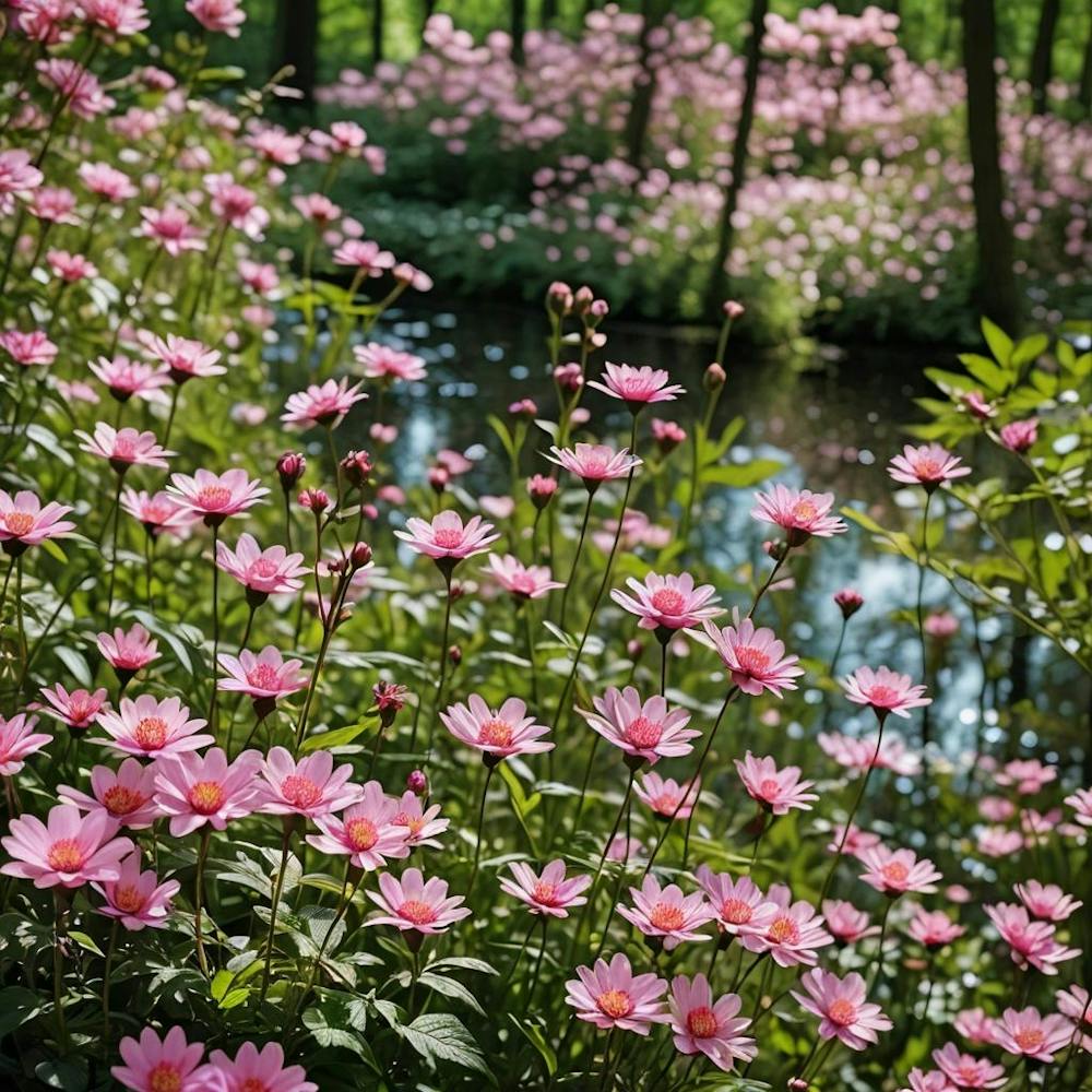 Pink Flowers In The Lake Forest