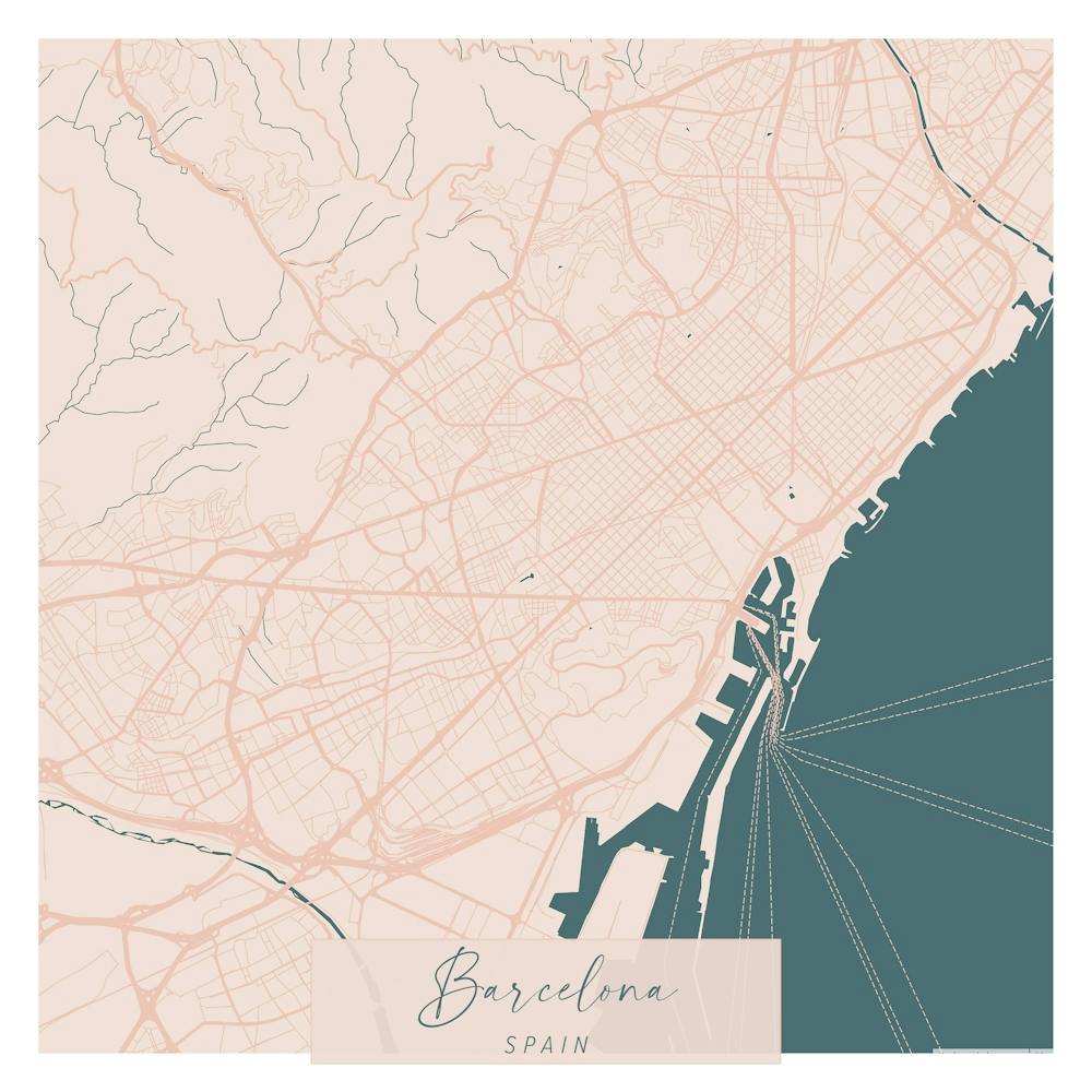 Barcelona Spain Pink and Blue Cute Script Street Map