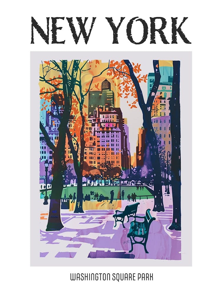 Washington Square Park New York Colourful Silkscreen Illustration 1 Poster